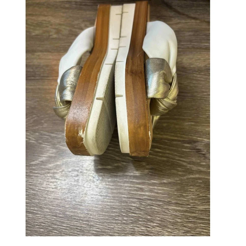 Cordani‎ Italy Leather Knot Slide Sandals Women's White Gold Metallic Size 38
